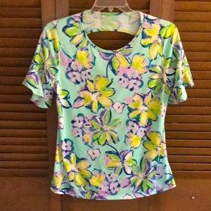 |EUC Melon Floral Knit Blouse With Cut-Out In Back…L